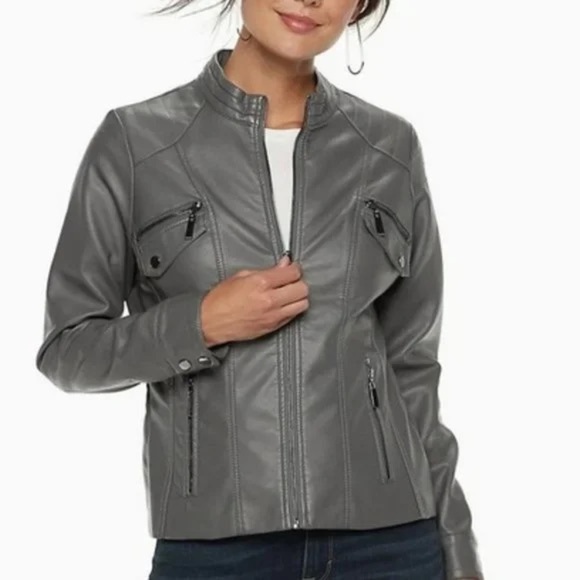 Apt 9. Faux Leather Moto Gray Jacket Size XL - Picture 1 of 10